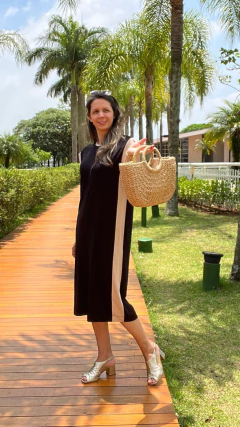 VESTIDO MIDI RECORTE LATERAL BICOLOR - Alecrim Dourado Moda Feminina