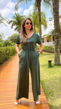 MACACÃO PANTALONA LISO - VERDE - Alecrim Dourado Moda Feminina