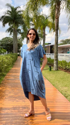 VESTIDO MINI MULLET ESTAMPADO MALHA AZUL JEANS - loja online
