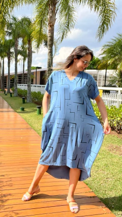 VESTIDO MINI MULLET ESTAMPADO MALHA AZUL JEANS