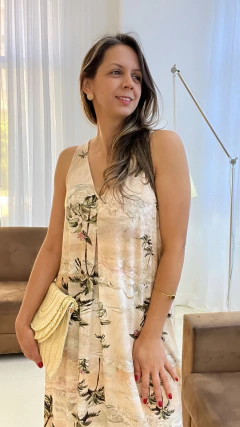 VESTIDO LONGO BOHO ESTAMPADO BEGE - loja online