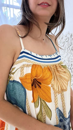 VESTIDO LISBOA LONGO ESTAMPADO ALÇA REGULÁVEL - Alecrim Dourado Moda Feminina