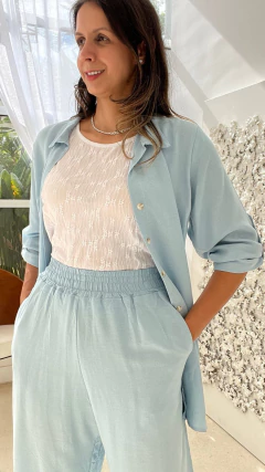 CONJUNTO CALÇA E CAMISA LISA VISCOSE E LINHO AZUL - loja online