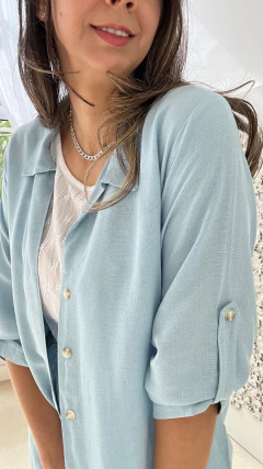 CONJUNTO CALÇA E CAMISA LISA VISCOSE E LINHO AZUL - Alecrim Dourado Moda Feminina