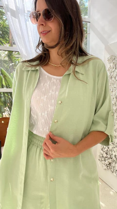 CONJUNTO CALÇA E CAMISA LISA VISCOSE E LINHO VERDE
