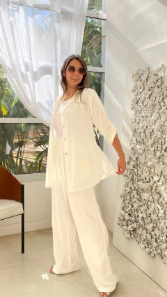 CONJUNTO CALÇA E CAMISA LISA VISCOSE E LINHO OFF-WHITE - comprar online