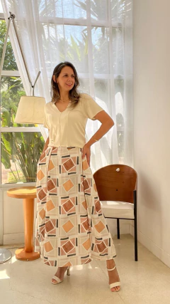 SAIA PLUS SIZE ESTAMPADA CACAU COM VIVO - Alecrim Dourado Moda Feminina