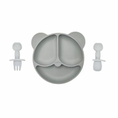 Set plato silicona "OSO" con divisiones y ventosa + cubiertos aprendizaje GRIS - comprar online