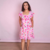 Vestido adulto Alice estampado rosa tecido sedinha