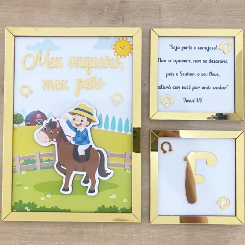 KIT 3 QUADROS - MOLDURA ACRÍLICO ESPELHADO - FAZENDINHA | MA007