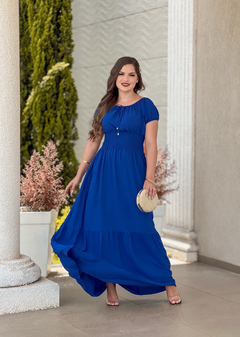 Vestido Ciganinha Longo Azul Royal Manga Curta - Juliana - loja online
