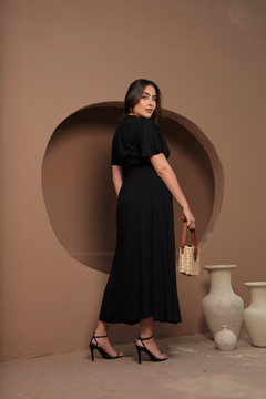Vestido Longo Viscolinho Botões Funcional Preto - Melania - A Vitoriosa Moda Feminina Modesta 