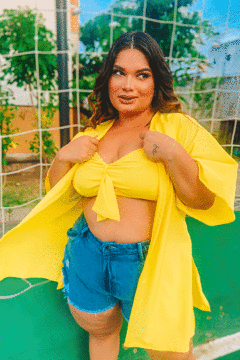 Kimono com Cropped Amarelo - 2145