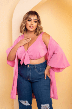 Kimono com Cropped Rosa - 2145