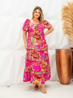 VESTIDO ESTAMPADO DECOTE CORAÇÃO - PL 716