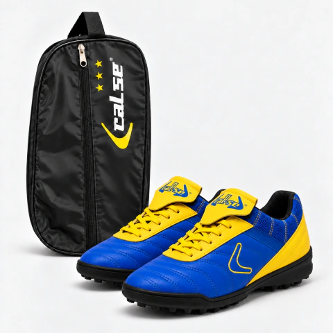 Botines Fútbol 5 Eternos Talles Grandes + Botinero- Azul Amarillo