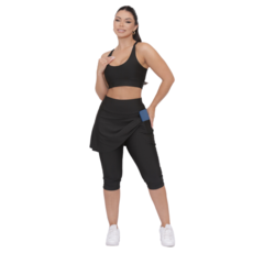 Conjunto Fitness Moda Cristã Evangelica Com Bolso Capri e Top