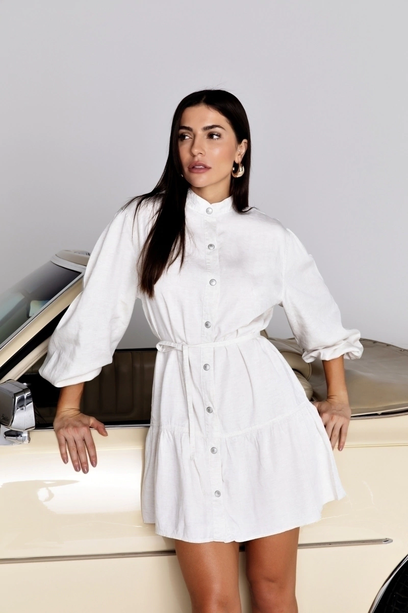 Vestido Curto Tipo Linho