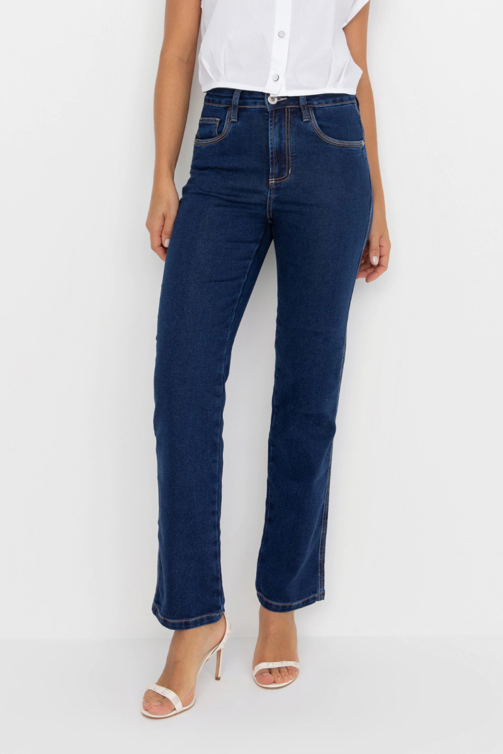 Calça Reta Com Elastano Jeans Tipo Malha