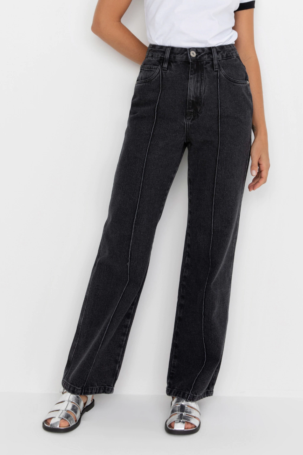 Calça Wide Black Com Nervura