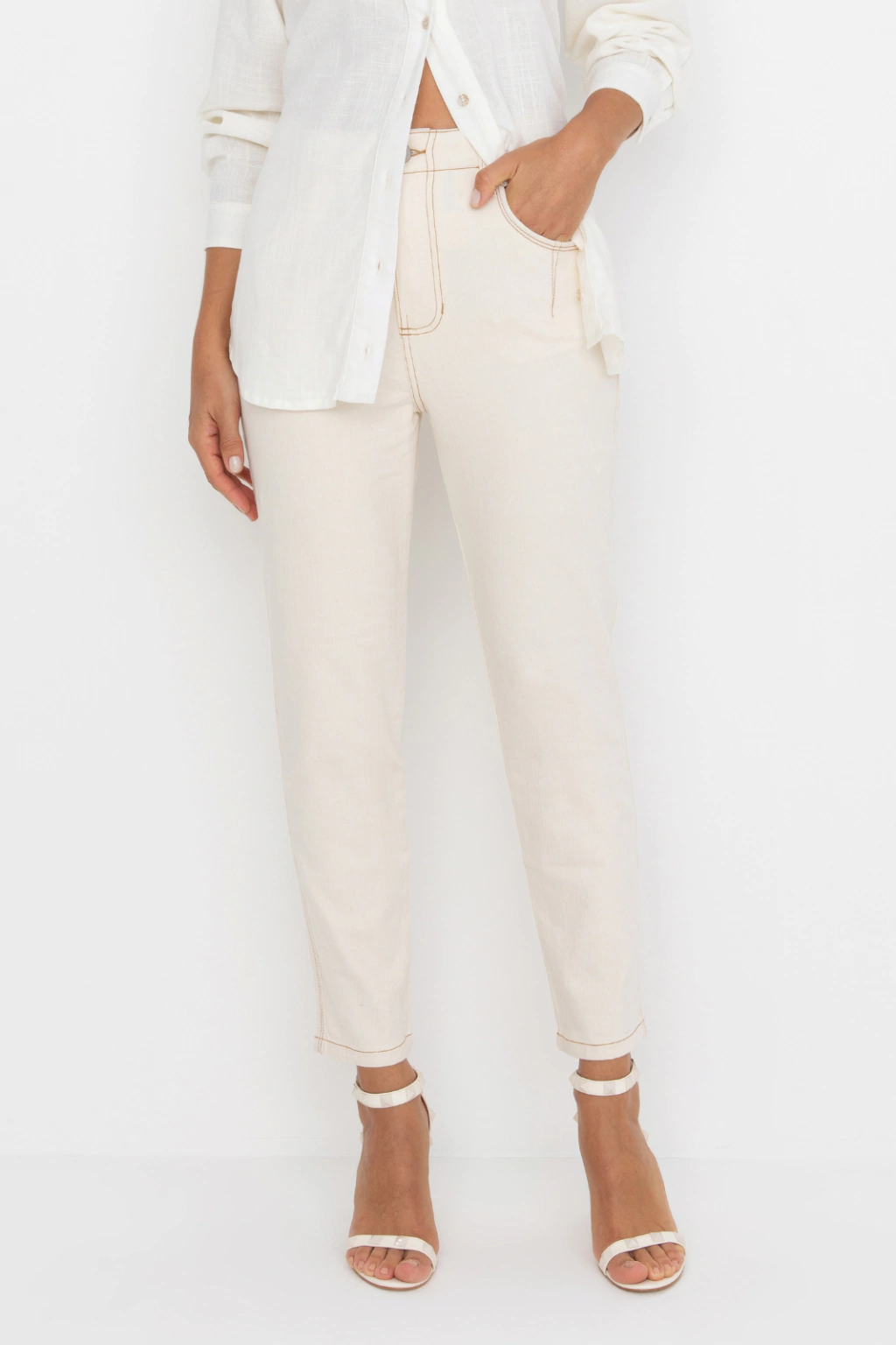 Calça Baggy Tipo Linho Natural