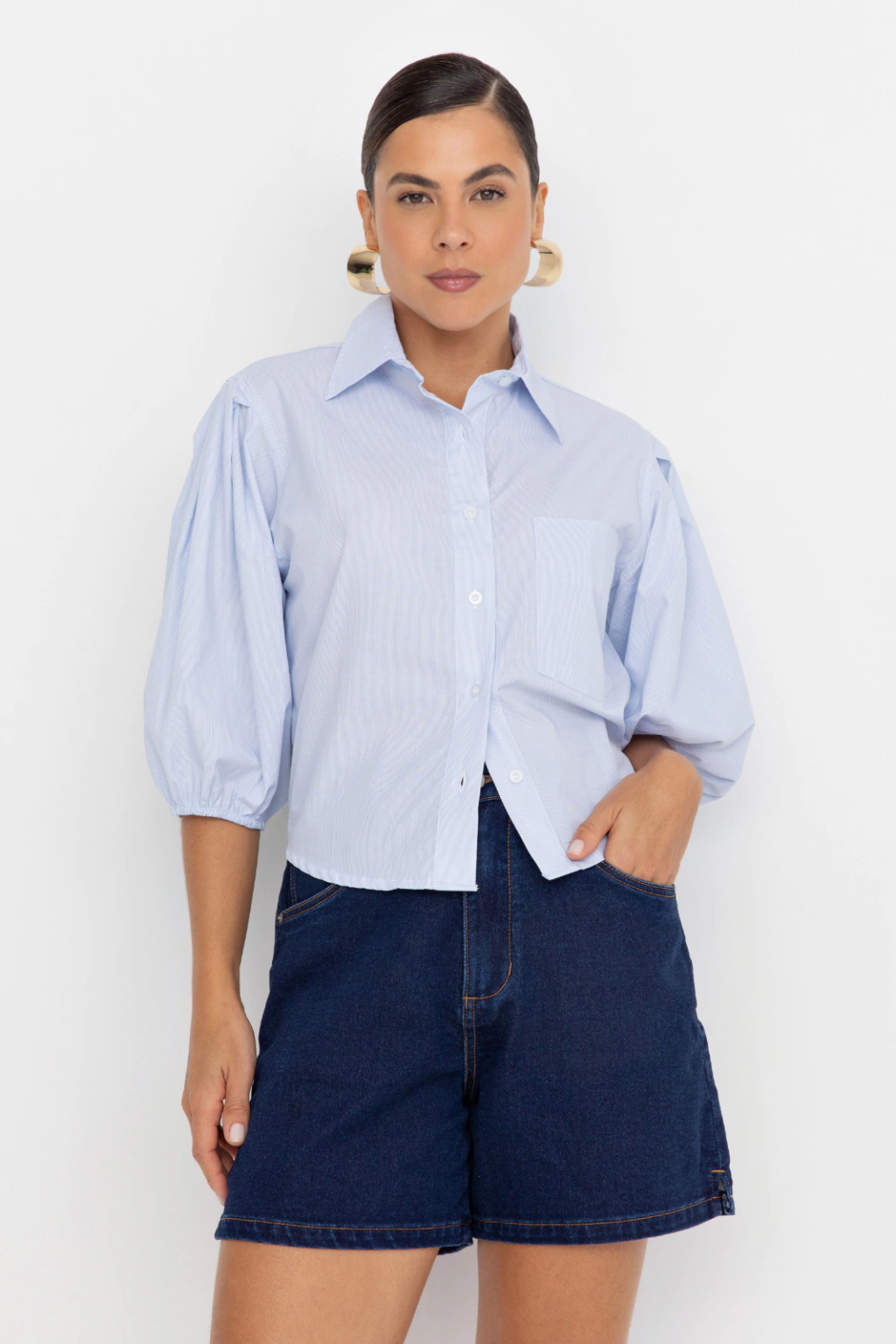 Camisa Cropped Manga Ampla Listra