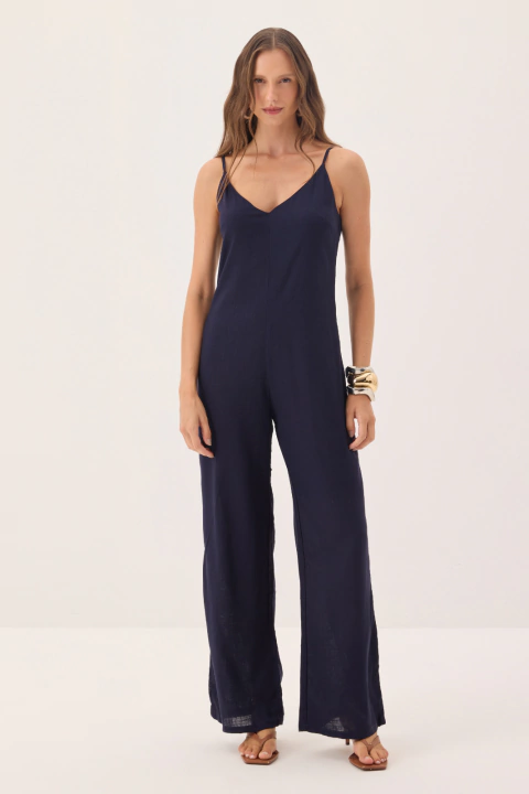 Macacão Fluído de Linho Azul