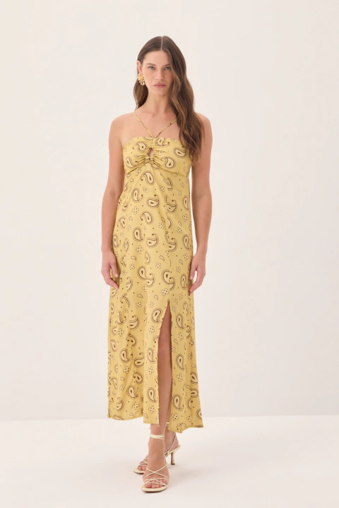 Vestido Midi Estampado Amarelo