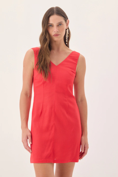 Vestido Curto de Linho Vermelho