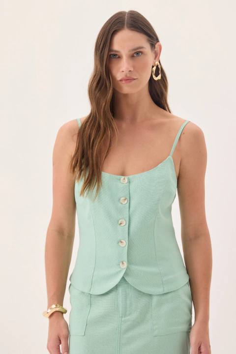 Regata Alça Fina Com Botões Verde Mint - comprar online