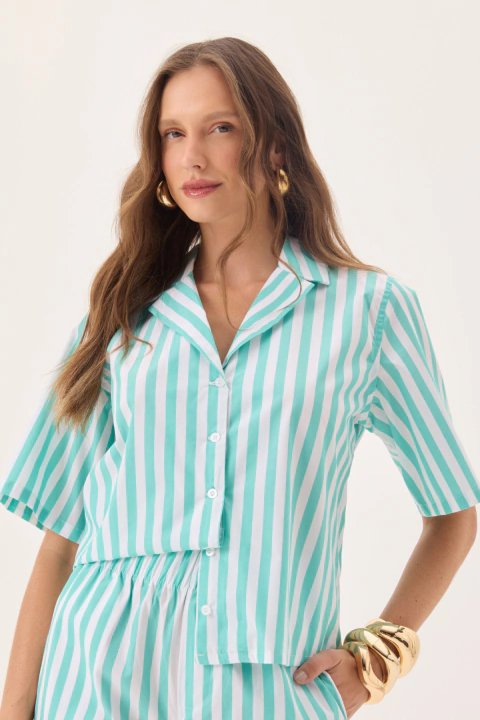 Camisa De Listra Verde Manga Curta - comprar online
