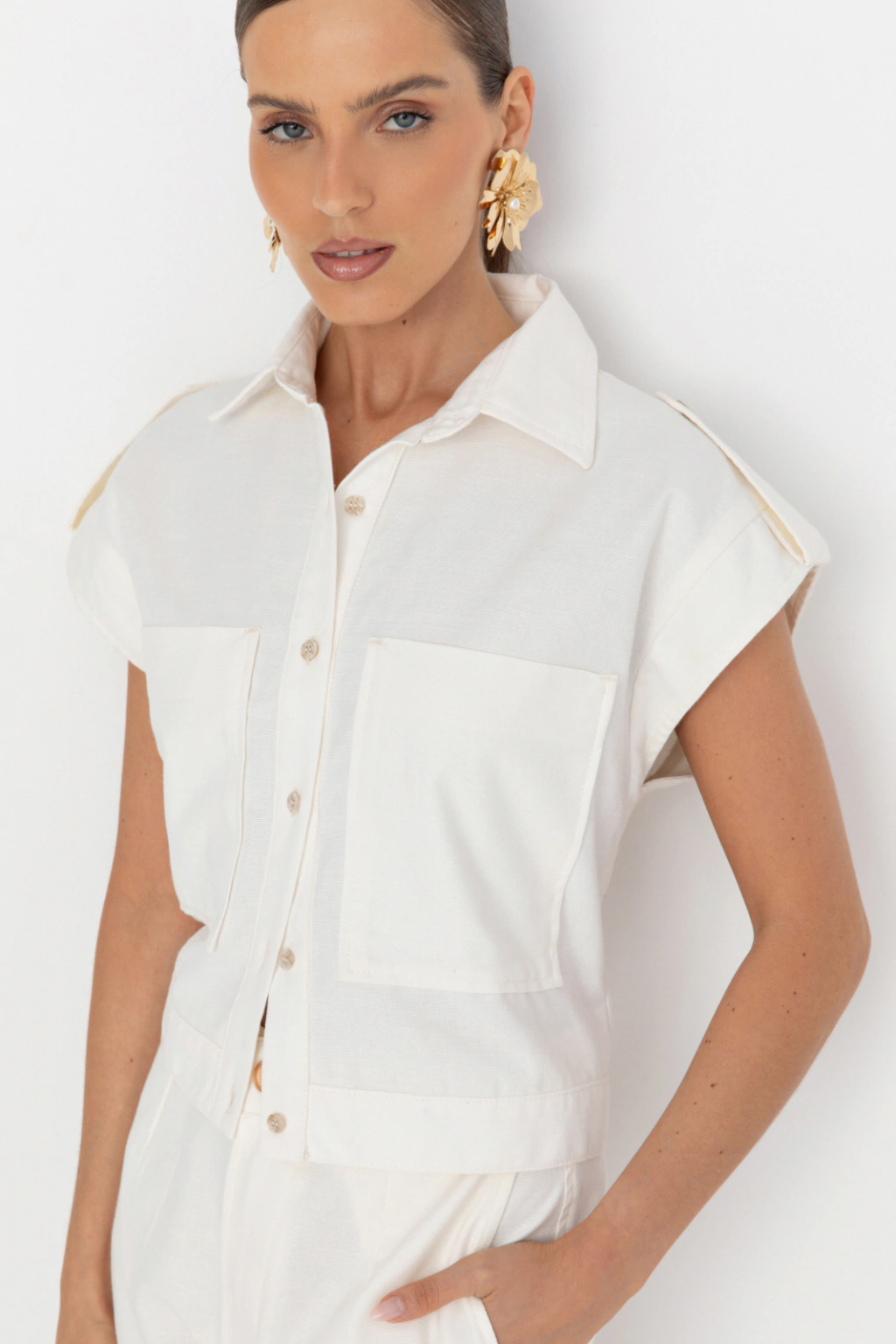 Blusa Utilitária Tipo Linho Branco