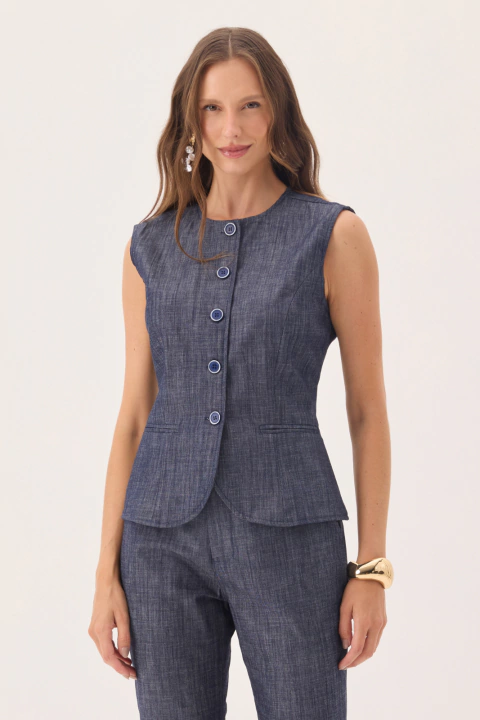 Blusa Tipo Alfaiataria Jeans