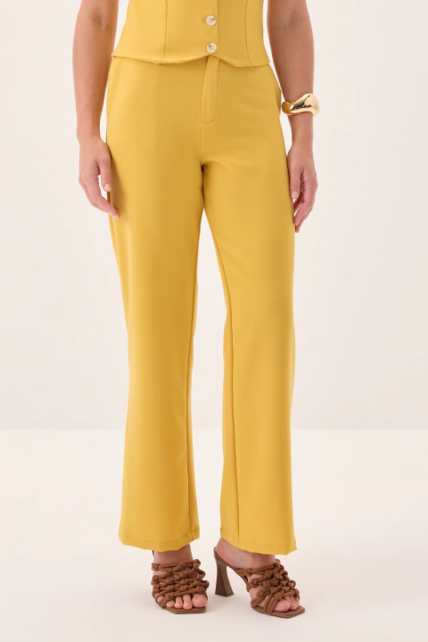 Calça Wide Leg Alfaiataria Amarelo - comprar online