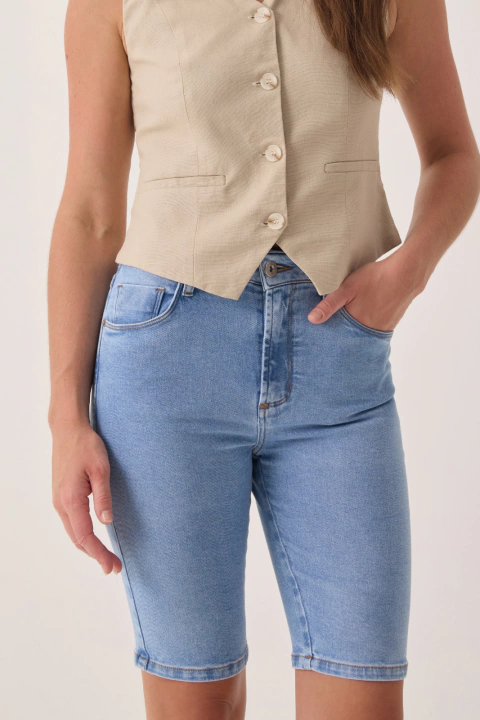 Bermuda Jeans Alongada Stone Médio