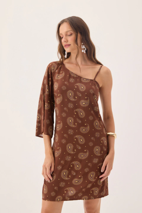 Vestido Assimétrico Estampado Marrom - comprar online