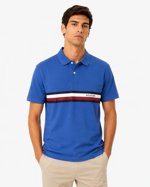 Polo Tommy Hilfiger Faixa Bandeira XM04912 Azul Royal