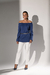 Blusa Tricô Ombro a Ombro - Azul - comprar online