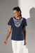 Blusa Malha Manga Curta Bordada - Marinho - Doce Maria