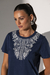 Blusa Malha Manga Curta Bordada - Marinho - loja online