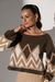 Blusa Cropped Tricô Losangolo - Marrom - loja online