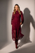Vestido Midi Tricô Rendado Manga Longa - Bordo - Doce Maria