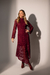 Vestido Midi Tricô Rendado Manga Longa - Bordo - loja online