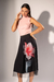 Saia Midi Floral com Tule - Preta com Vermelho