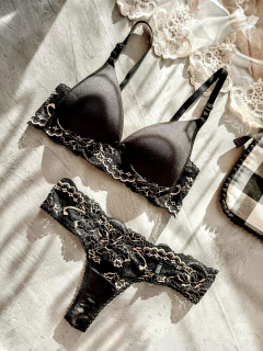 Conjunto Carola Microfibra Negra Bicolor - mariana maggi lingerie