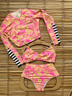 Trikini Cropped Long Sleeve Hot Pant Lycra UV50+ Floral pink on internet