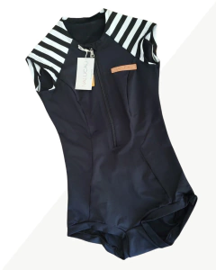 Adult Swimsuit Short Sleeveless Lycra UV50+ Black Stripe - Nalucau 