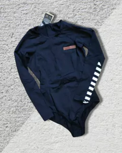 Maiô Adulto Cavado Manga Longa Lycra UV50+ Preto Listra - loja online