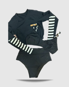 Trikini Cropped Manga Longa Hot Pant Lycra UV50+ Preto - tienda online