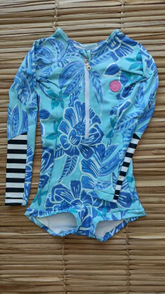 Maiô Teen infantil short Manga Longa Lycra UV50+ Azul Claro - Nalucau 